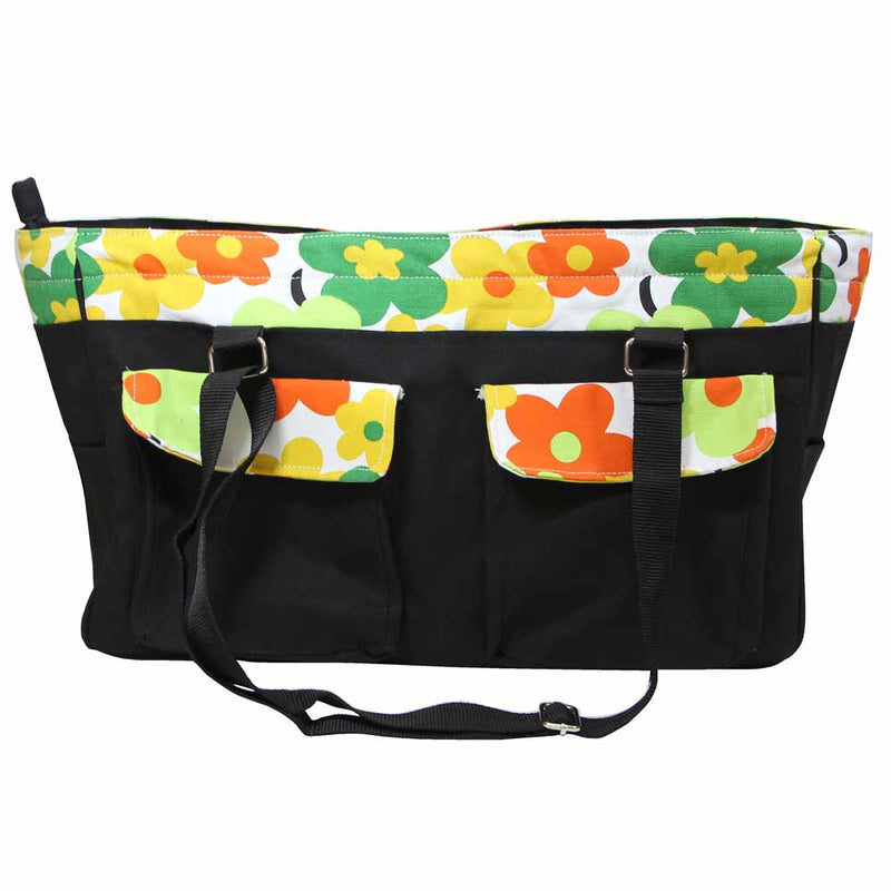 VIVACE Knitting Tote - 43 x 15 x 28cm (17″ x 6″ x 11″) - Black with Floral