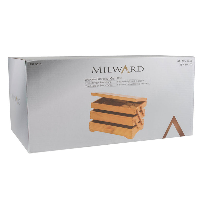 MILWARD 3-Tier Cantilever Wooden Sewing Box - Pine Wood