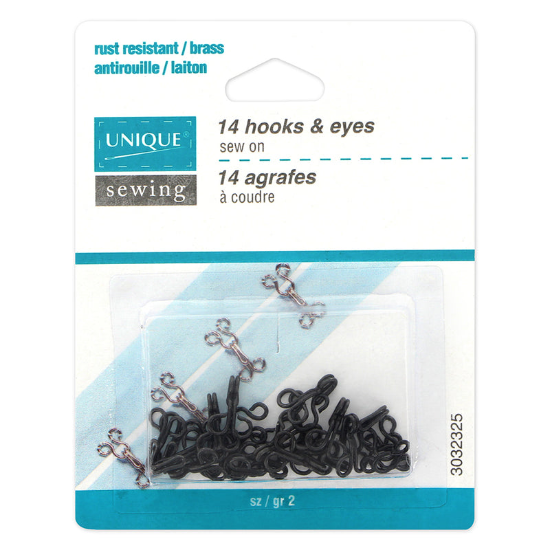 UNIQUE SEWING Hooks & Eyes Black - size 2 - 14 sets