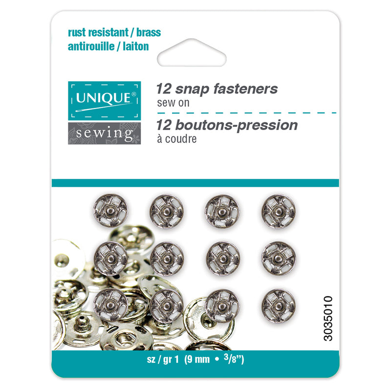 UNIQUE SEWING Snap Fasteners Nickel - size 1 / 9mm (3⁄8″)- 10 sets