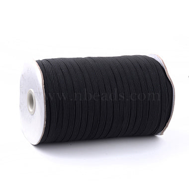 1/4 inch Flat Braided Elastic Rope Cord, Heavy Stretch Knit Elastic - Black - 5mm