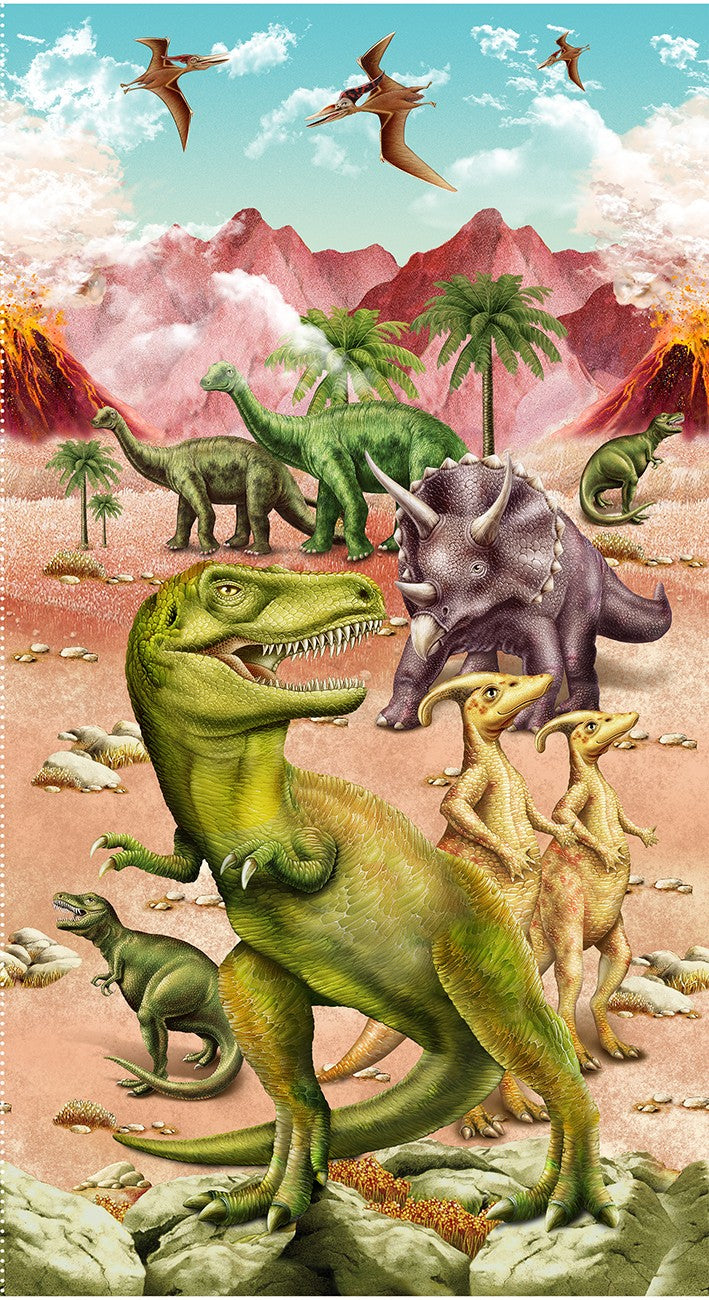 March Of The Dinosaurs - Tan Dinosaur Banner Panel 24in