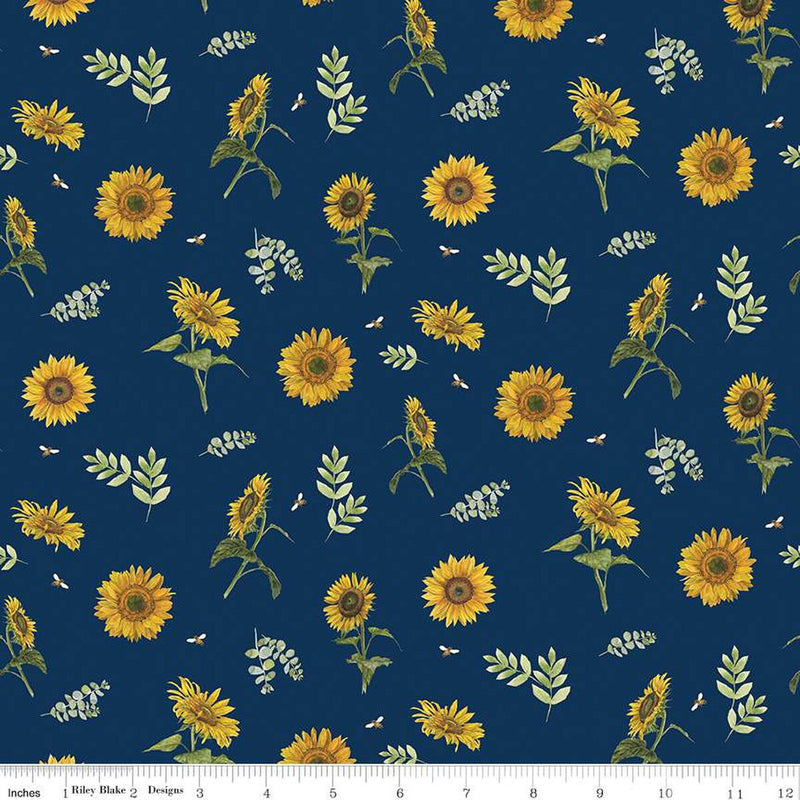 Honey Bees and Flowers Please - Sunflowers and Bees Navy