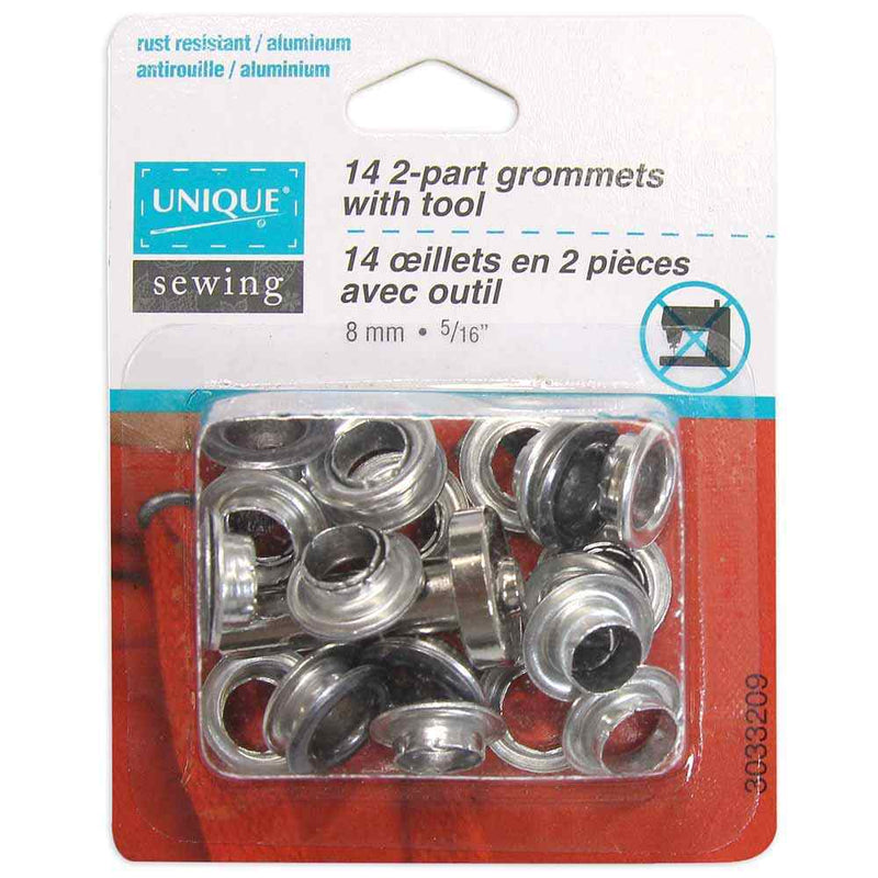 UNIQUE SEWING 2-Part Grommets with Tool - 8mm (5/16″) - Gunmetal - 14pcs